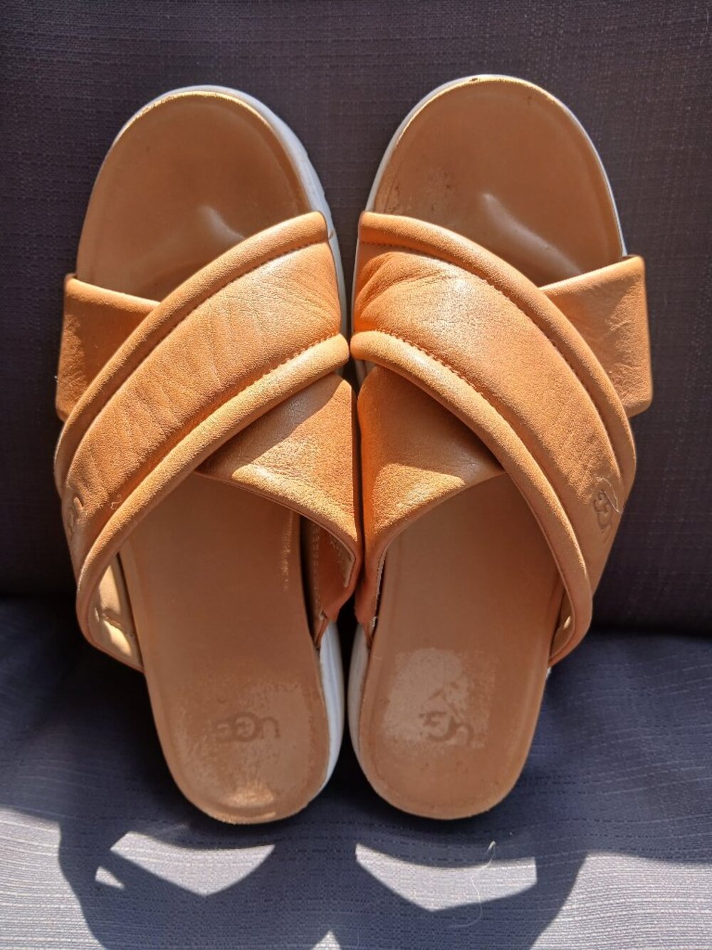 UGG Chestnut Leather Flatform Slides
